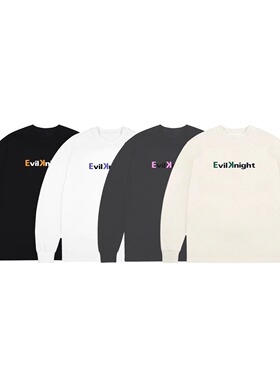 EK/EVILKNIGHT春秋基础logo宽松纯色休闲宽松圆领长袖男女百搭T恤