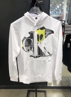 CK/Calvin Klein男士春秋季高端大logo印花做旧个性白色连帽卫衣