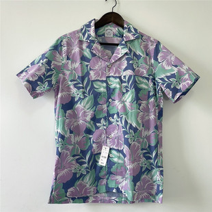 Brooks Brothers布克兄弟男士法式翻领碎花度假夏威夷风短袖衬衫