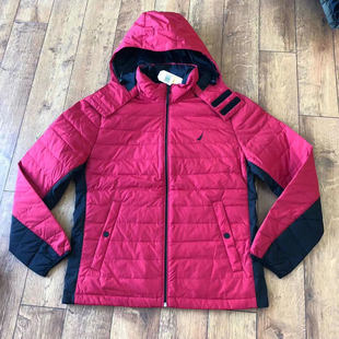 170刀！S码Nautica诺帝卡男薄款排骨可拆卸连帽户外休闲羽绒服