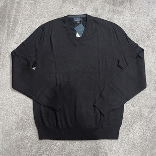 Brooks Brothers布克兄弟男黑色经典款薄款绵羊毛大v领针织衫毛衣