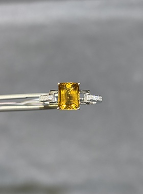 18k金天然金黄色碧玺戒指长方火彩配钻石女戒玻璃体现代简约通勤