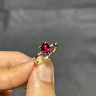 18k金卢比莱碧玺戒指艳丽红碧玺女戒配钻石简约少女气质5*6椭圆形