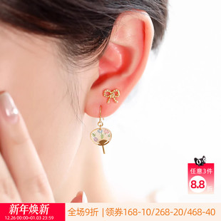 OSEWAYA耳环和风团扇少女扇子耳饰小金鱼蝴蝶结耳钉日系花火扇子