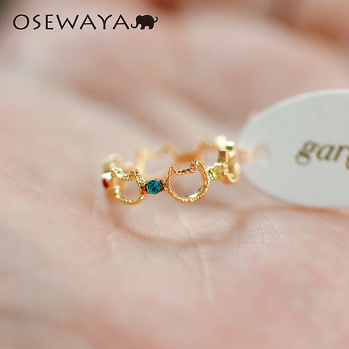 OSEWAYA可爱猫咪锆石戒指