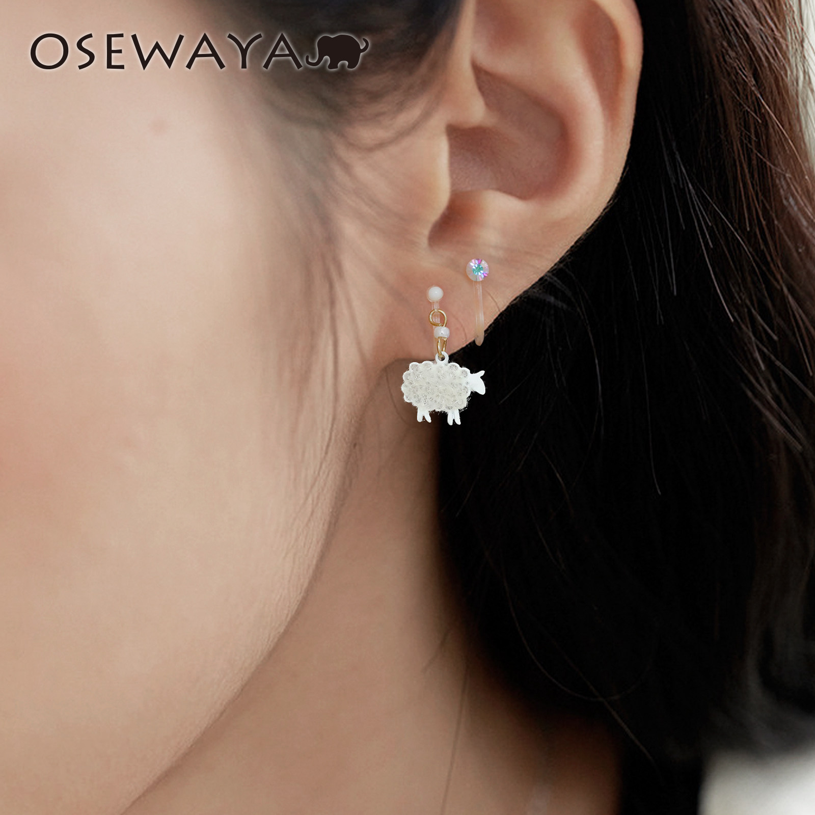 OSEWAYA耳夹小绵羊雪花无耳洞耳饰秋冬新款日系少女感小巧耳环