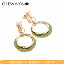 OSEWAYA耳夹无耳洞女复古耳钉圈圈耳环气质绿色耳坠森系圆环耳饰
