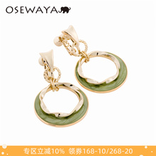 OSEWAYA耳夹无耳洞女复古耳钉圈圈耳环气质绿色耳坠森系圆环耳饰