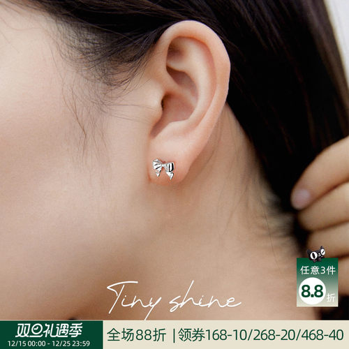 OSEWAYA日系小巧蝴蝶结耳钉925银