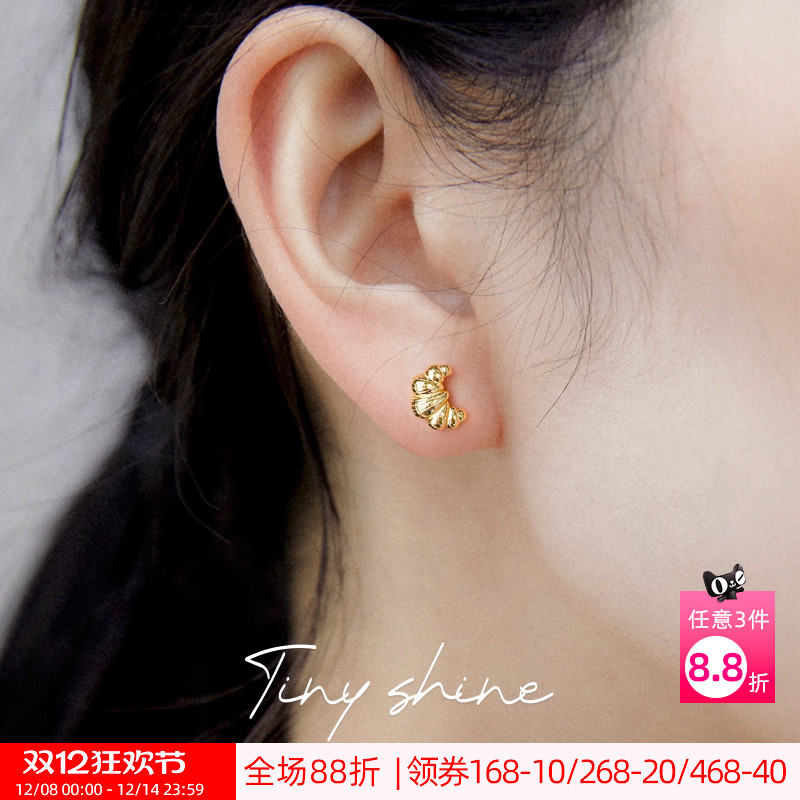 OSEWAYA日系牛角包耳钉S925银