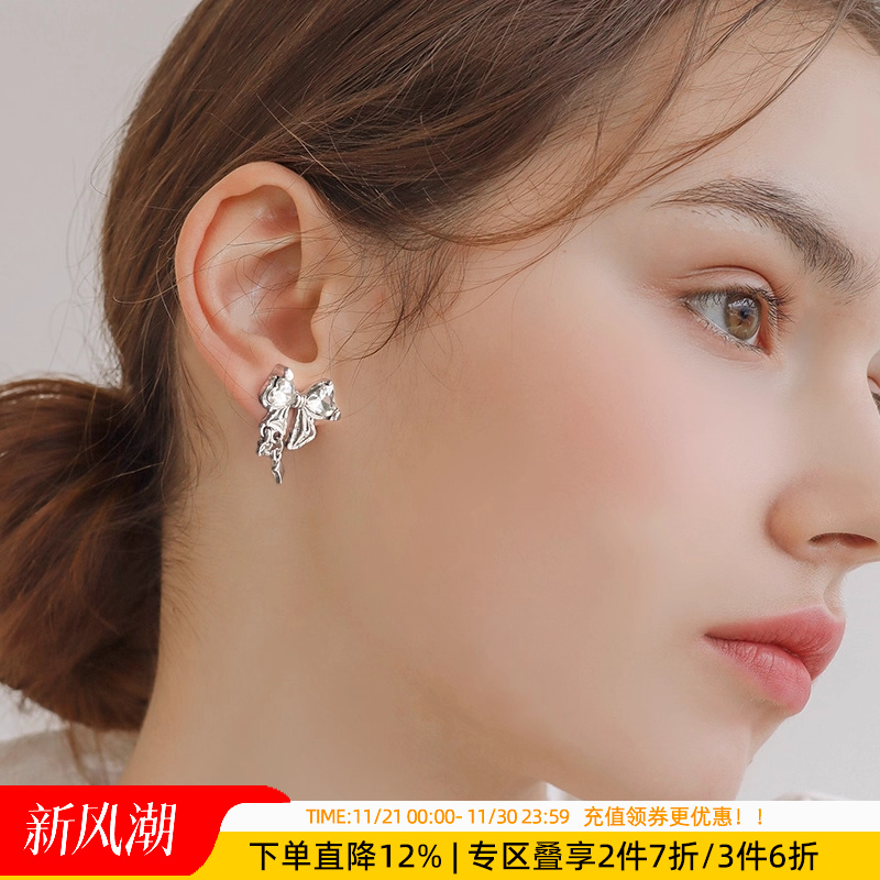 爱心蝴蝶结耳钉osewaya甜酷