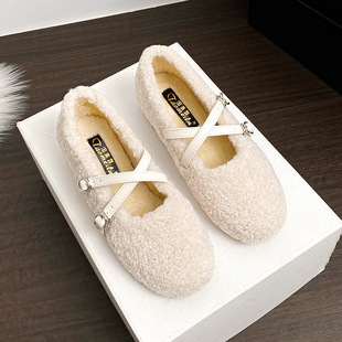 内玛丽珍毛毛鞋女秋冬外穿新款百搭孕妇软底豆豆鞋加绒棉瓢鞋