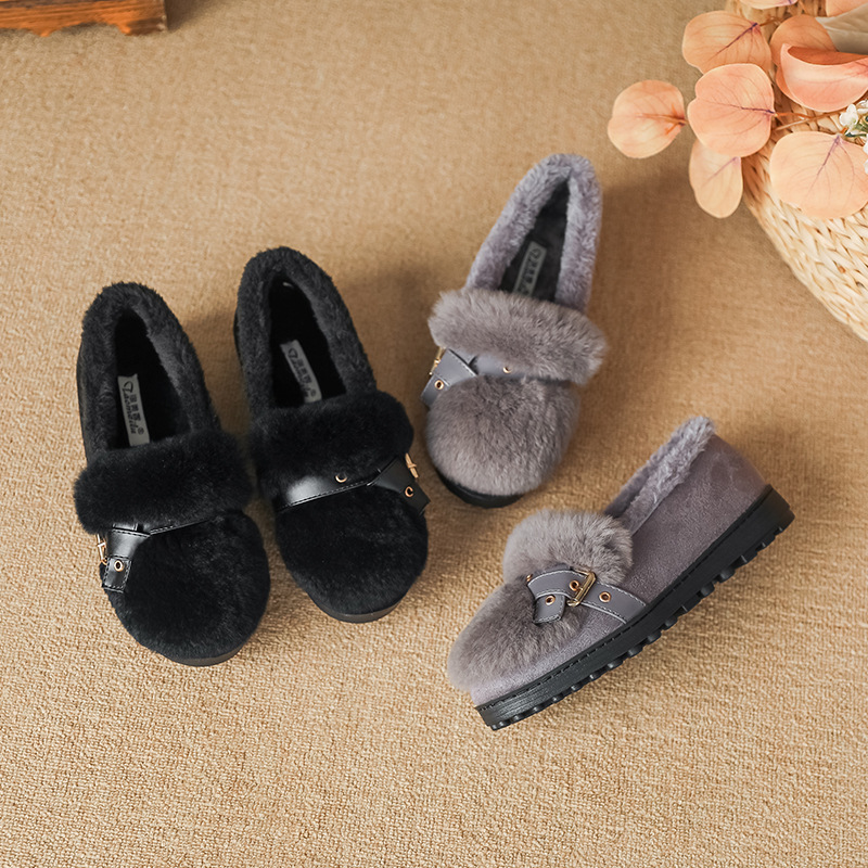 大码兔毛女鞋41一42新款加绒毛毛鞋2025百搭女冬季韩版单鞋女平底
