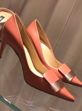 大码设计感小众橙色高跟鞋女细跟尖头网红气质复古单鞋百搭小码33