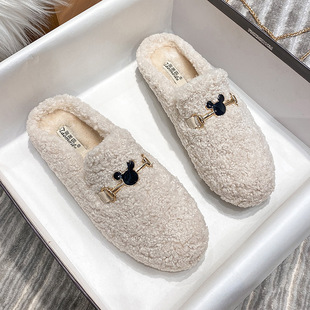 毛拖鞋女外穿2024新款秋季平底仙女鞋羊羔毛大码包头半拖温暖包头