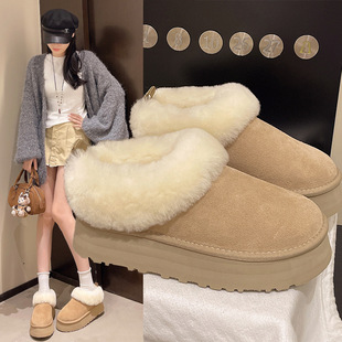 厚底毛毛雪地靴女款2025新款冬季洋气加绒加厚保暖一脚蹬面包棉鞋