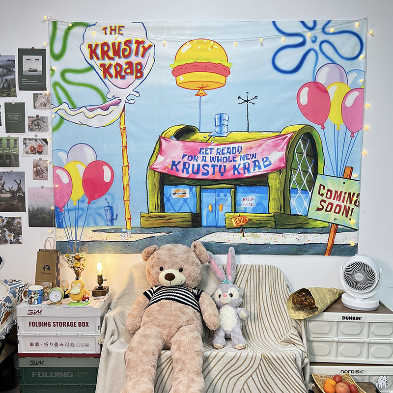 海绵宝宝蟹堡王餐厅背景布挂布