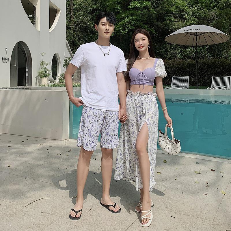 情侣泳衣女三件套分体裙式比基尼遮肚显瘦度假性感聚拢仙女范泳衣