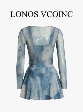 LONOS VCOINC 2025新款泳衣女连体裙式保守罩衫抽褶长袖防晒遮肚