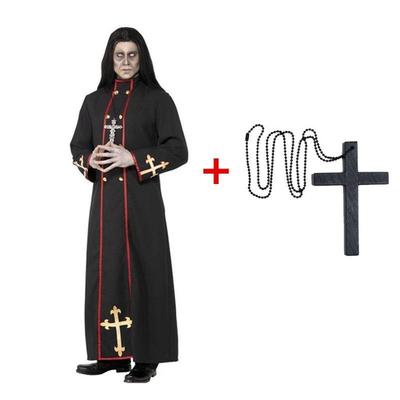 外贸欧美亚马逊中世纪服饰男士cosplay巫师牧师教士神父长袍套装