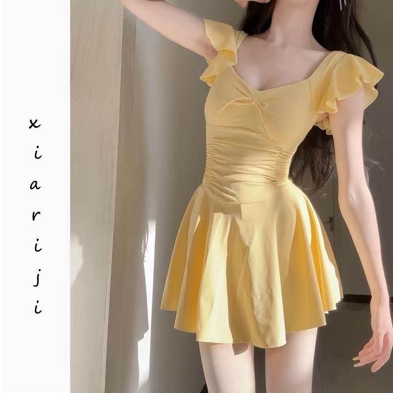 泳衣女2025新款连体保守遮肚裙式纯色学生高级感时尚夏泡温泉泳装