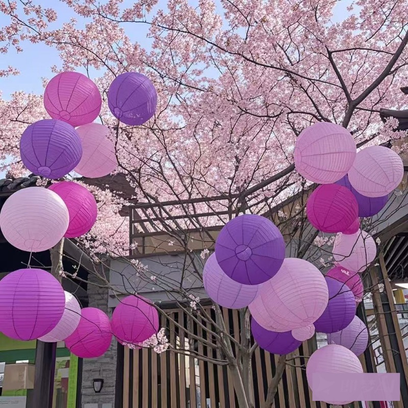中秋节紫色主题婚礼结婚氛围纸灯笼装饰橱窗拍照道具婚庆派对周岁