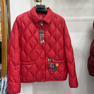 2025新款中式国风红色翻领短款棉服女妈妈装轻薄收腰羽绒棉服外套