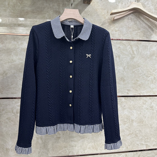 专柜2025新款时尚休闲韩系翻领拼接格子外套女修身显瘦百搭上衣