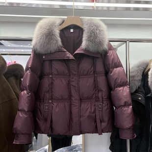 正品2025新款狐狸毛羽绒服女短款加厚保暖白鸭绒外套时尚洋气显瘦