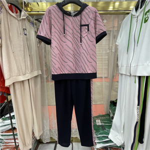 时尚减龄休闲运动套装2023夏冰丝垂感显瘦小脚裤两件套装女