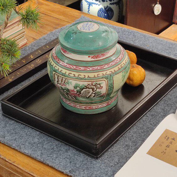 清代江南紫砂加彩茶叶罐茶仓老物件古董艺术案头收纳摆件