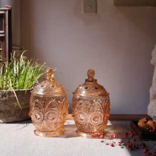 民国江南老琉璃璃糖罐杯子老物件古董新中式装饰摆件一对