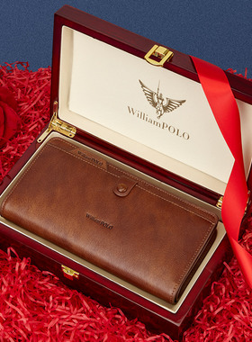 英皇保罗钱包男士黄色皮夹真皮手拿包新款复古潮牌卡包驾驶证银包