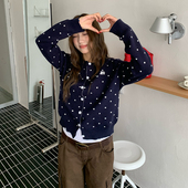 上衣 温柔风软糯显瘦百搭长袖 橘子树在哪儿韩系波点针织开衫 女春季
