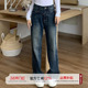 阔腿拖地裤 高腰窄版 潮 女春季 橘子树在哪儿深蓝色设计感直筒牛仔裤