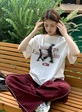 橘子树在哪儿美式复古白色短袖t恤女夏纯棉宽松百搭体恤别致上衣