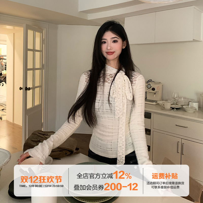 橘子树在哪儿韩系蕾丝长袖t恤女