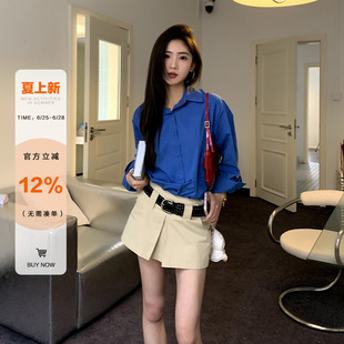 橘子树在哪儿韩系polo领蓝色衬衫女春季薄款防晒显瘦气质外搭衬衣