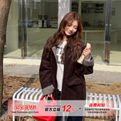 橘子树在哪儿复古灯芯绒撞色外套女秋外搭显瘦工装 清仓价 风衣