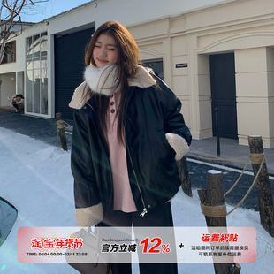 橘子树在哪儿韩系羊羔毛皮衣外套女冬季高级感保暖宽松机车皮夹克