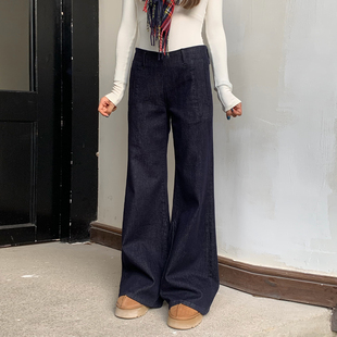 【清仓价】橘子树在哪儿复古中腰微喇牛仔裤秋冬垂感拖地马蹄裤子