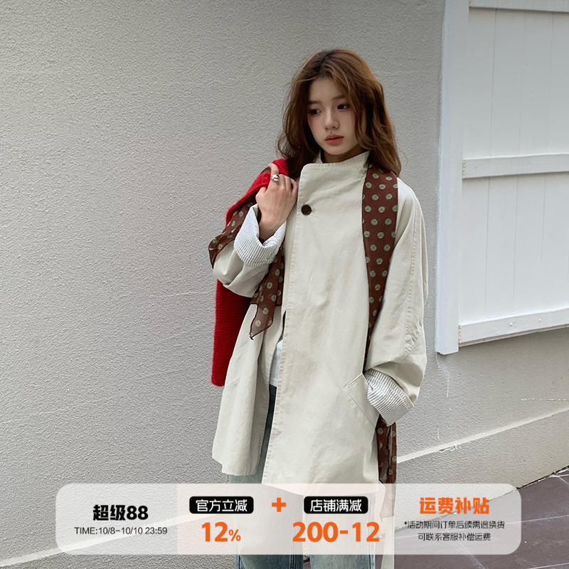 橘子树在哪儿复古单粒扣风衣外套
