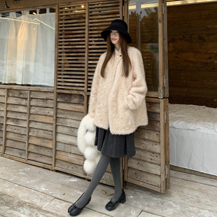 橘子树在哪儿高级感毛毛外套女冬季保暖显瘦富家千金皮毛一体大衣