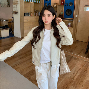 橘子树在哪儿美式 款 纯棉百搭显瘦短款 夹克上衣 复古翻领外套女春季