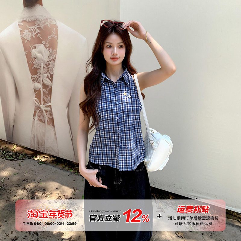 橘子树在哪儿复古学院风格子衬衫女夏季无袖Polo领修身格纹上衣,女装/女士精品,背心吊带,淘宝优惠券,粉丝福利购,淘宝优惠卷