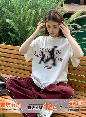 橘子树在哪儿美式复古白色短袖t恤女夏纯棉宽松百搭体恤别致上衣