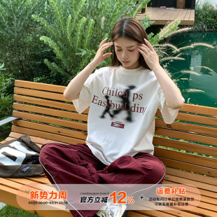 橘子树在哪儿美式 t恤女夏纯棉宽松百搭体恤别致上衣 复古白色短袖