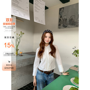 橘子树在哪儿法式白色八分袖衬衫女夏季设计感收腰显瘦娃娃领上衣