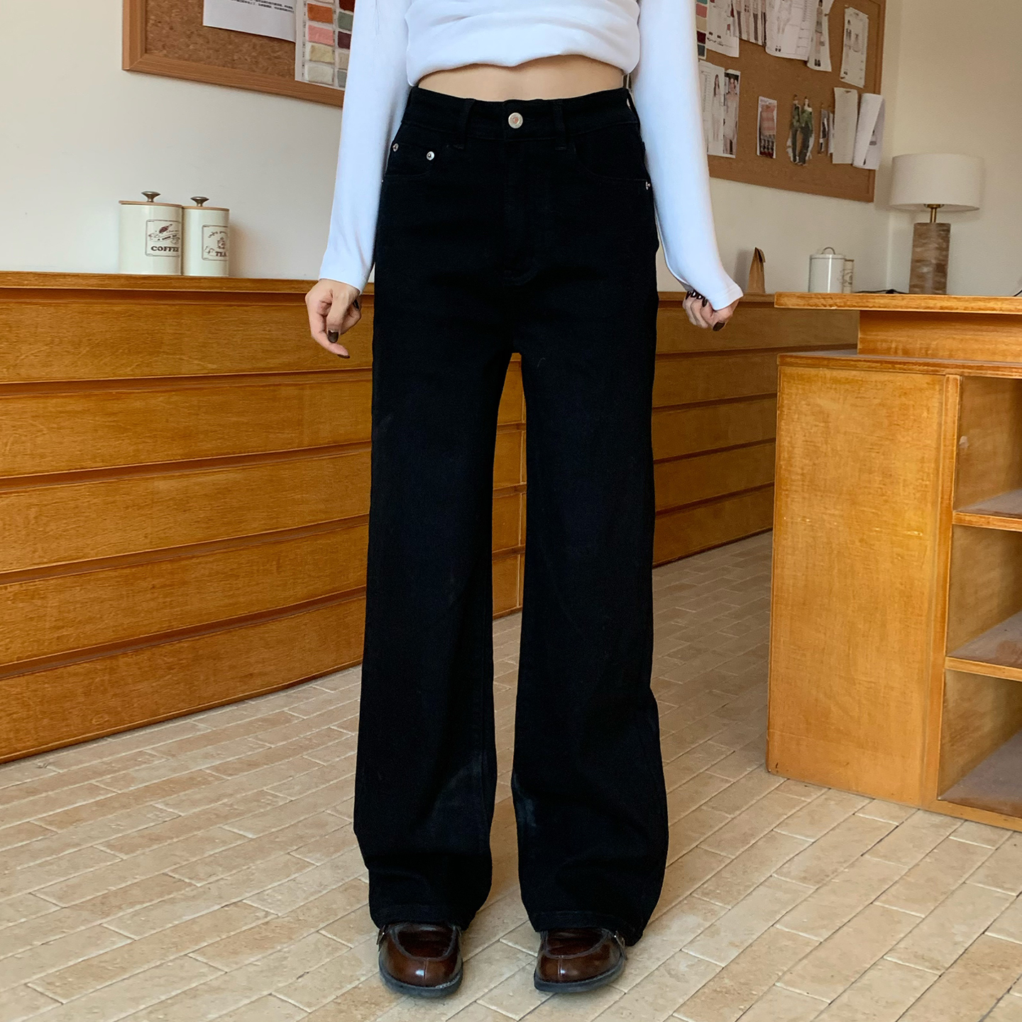 橘子树在哪儿美式高腰黑色牛仔裤