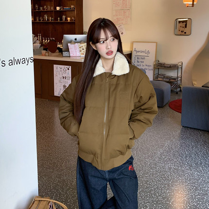 橘子树在哪儿美式复古羽绒服女冬季款小众设计感保暖宽松休闲外套